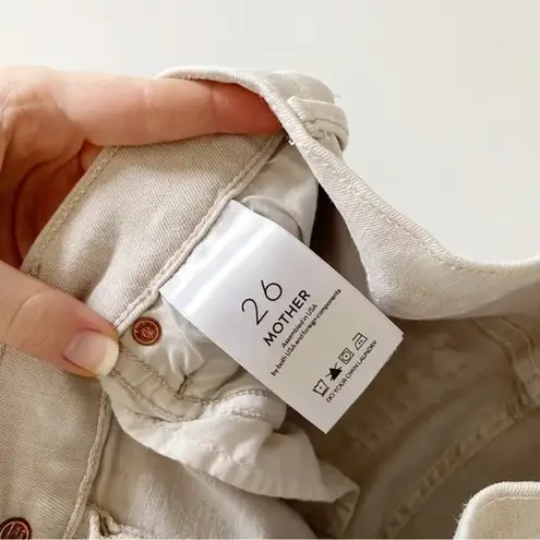 MOTHER Denim Stunner Zip Ankle Step Fray Distressed Skinny Jeans in Sand Size 26 $215