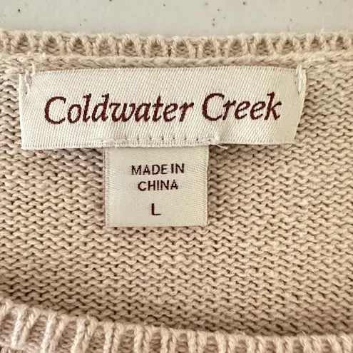 Coldwater Creek Elephant Sweater Womens Large Beige Floral Pullover Artsy