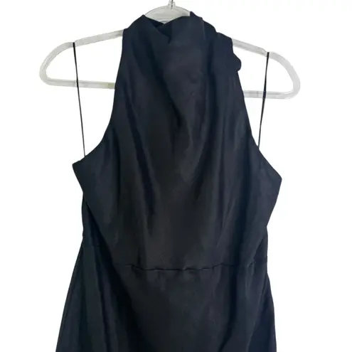 Dissh Vera Maxi Dress 100% Linen Halter High Neck Tie Minimalist Open Back US 12 Black