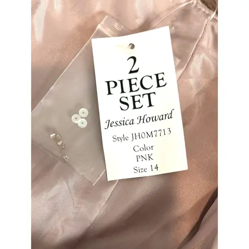 Jessica Howard Dress Womens 2 Pieces 14 Pink Fit & Flare Belted, Beaded, Jacket