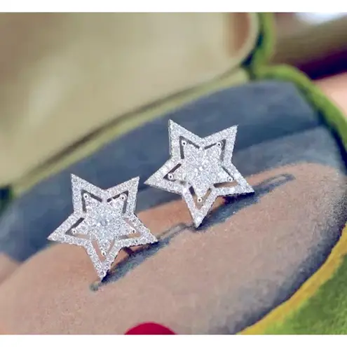 Boutique Sparkling Bling Star Earrings |‎ Simulated Diamond Rhodium 925 Sterling Silver