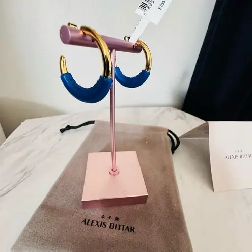 Alexis Bittar Retro Memphis 14K Yellow Goldplated Half-Hoop Earrings, Blue, NWT