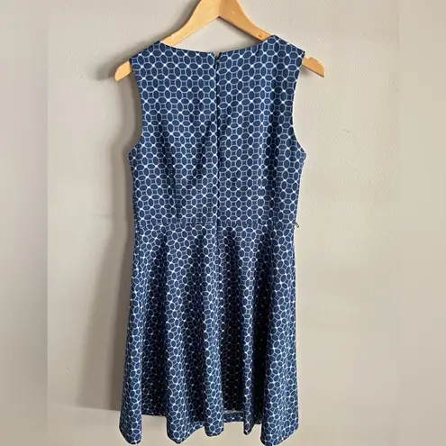 SIGNATURE BY DARBY Blue Geometric Print Fit & Flare Sleeveless Dress Size 8