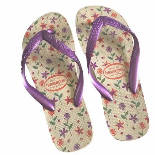 Havaianas Top  𑁍 Flower Print Flip Flops 𑁍 Brazilian Beach Sandals 𑁍 Purple