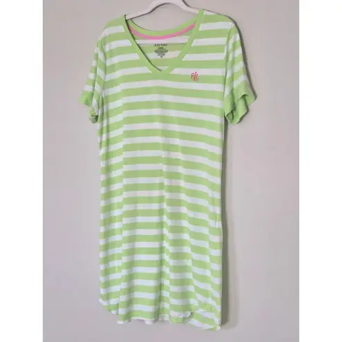 Ralph Lauren Lauren  Sleep Shirt XL Green White Striped V Neck Short Sleeve