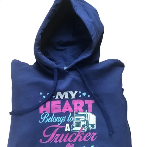 My Heart Belongs To A Trucker Graphic Hooded Sweatshirt Sz. M W/Hearts Size M