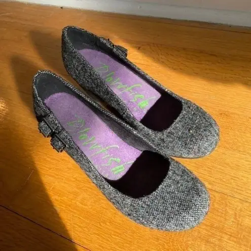 blowfish  Grey Black Tweed Wedges with Buckles