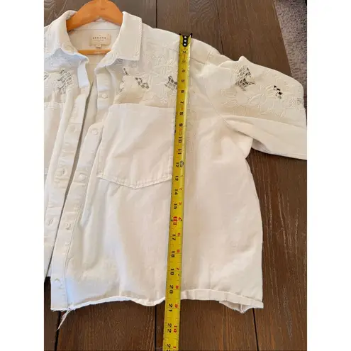 Sézane SEZANE Ecru Floral Embroidered Cut Out Oversized Button Down Naora Shirt Size 44