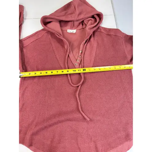 New in Hooded Pullover Top Button Detail Drawstring Coral Pink Casual Comfy M Size M