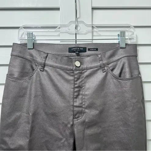 Lafayette 148 NY Grey Silver Metallic Thompson High-Waisted Stretch Jeans 6