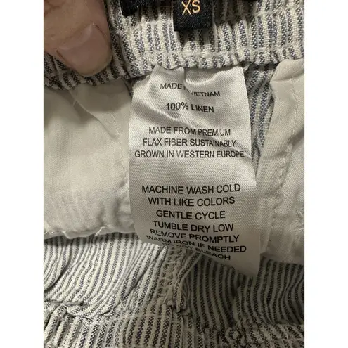 Quince 100% European Linen Drawstring Shorts Blue Pinstripe EUC Size XS