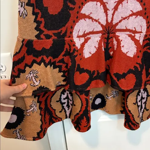 Johanna Ortiz Artful Dream Long Sleeve Square Neck Midi Dress Red Size M