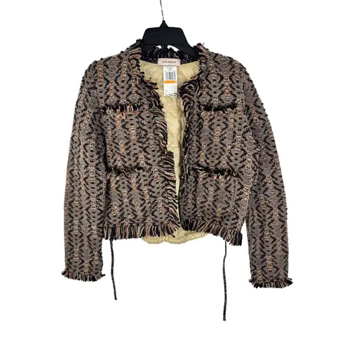 Aldo Martins Jacket Tweed Fringe Knit Cropped Brown S Small