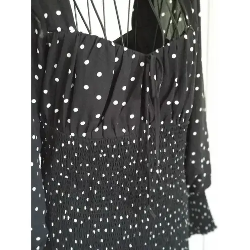 The Row *A Womens Black White Polka Dot Square Bishop Sleeve Ruffled Mini Dress Sz S