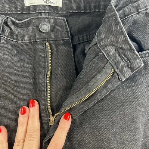 Vervet Sz 28 Wide Leg Jeans Olivia Black Sun High Rise Distressed Ripped Cropped