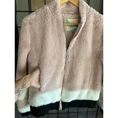 Cali 1850 Womens Bomber Jacket Large Pink White Black Faux Fur
