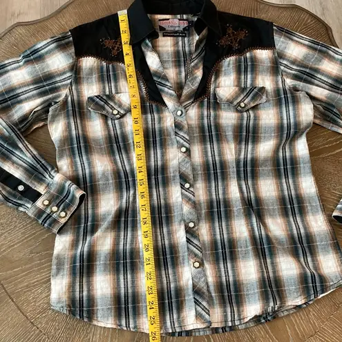 Brooks & Dunn Collection by Panhandle Slim Large Plaid Western Shirt Pearl Snap Black