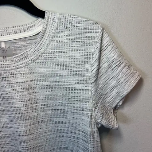 Calia Women's Essential Crop Jacquard Tee Shirt Gray Beige Textured FLAW Medium White