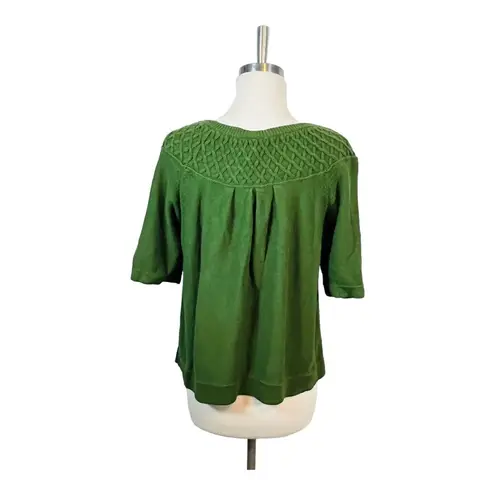 kim rogers  GREEN KNIT SHORT SLEEVE CARDIGAN 100% COTTON WOMEN SIZE LARGE