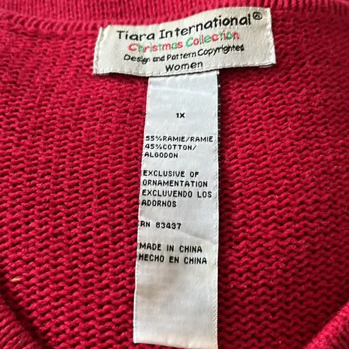 Tiara International Embellished Christmas Holiday Full Zip Cardigan Sweater