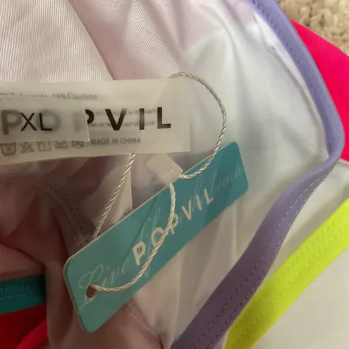 Popvil Multicolored Bandage Design No Vacation One Piece Swimsuit Size XL NWT Pink