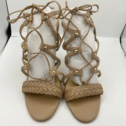 Ivanka Trump leather strappy tan high heels women Size 9M