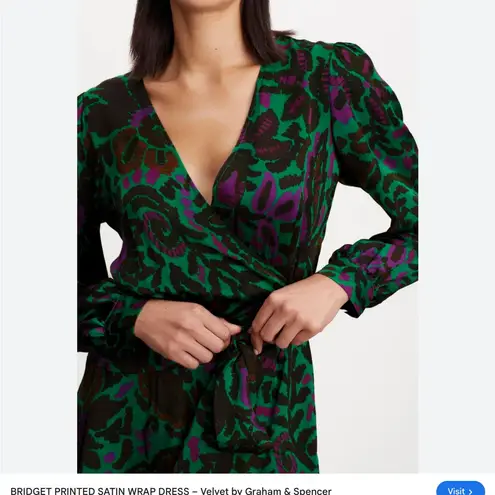 VELVET Graham & Spencer Bridget printed Wrap satin minidress, Multi, Medium, NWT Green