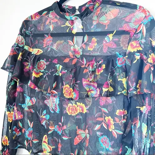 Mesh High Neck Butterfly Ruffled Crop Fairy Cottage Y2K Funky Black PM Size undefined