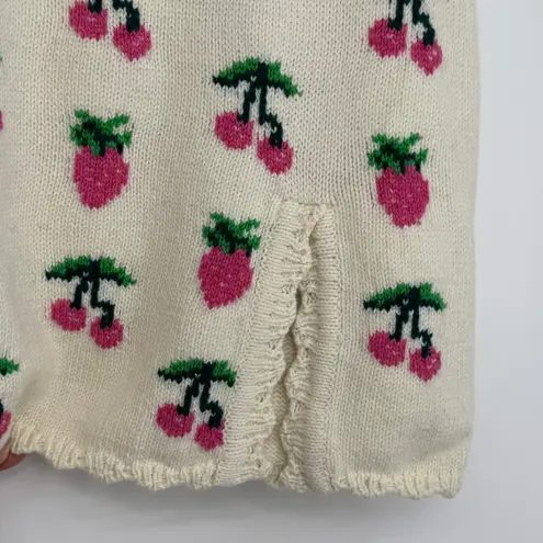 Love Shack Fancy  Pawley Skirt Size XS Ivory Pink Knit Mini Strawberry Cherry Print