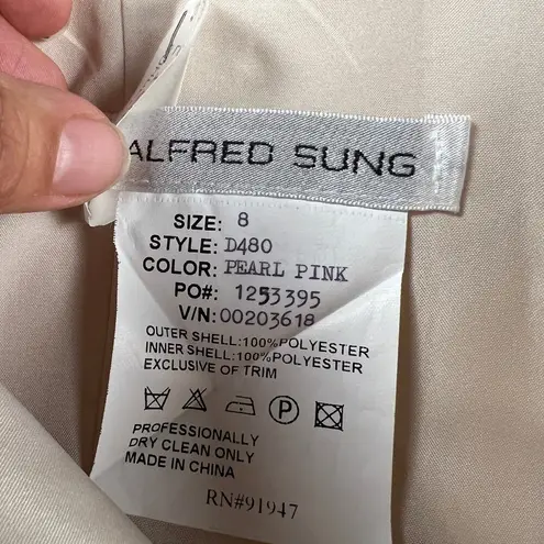 Alfred Sung Style D480 Romantic Halter Cocktail Dress Pearl Pink Shantung Size 8
