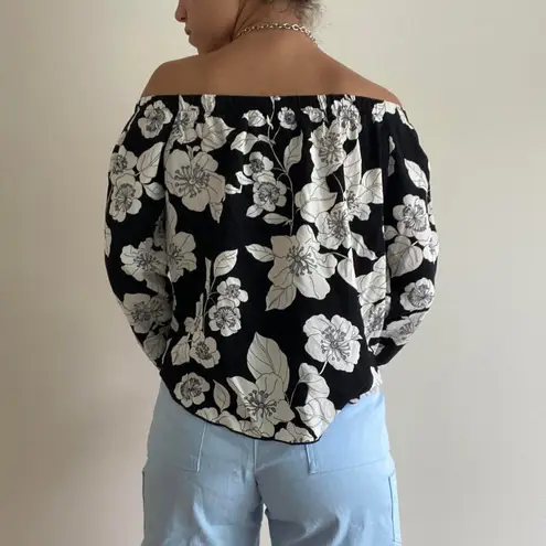tropical Printed Off The Shoulder Top Black