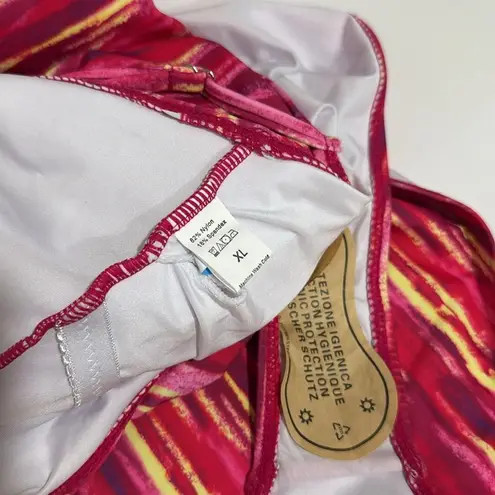 Pink and Yellow One Piece Swimsuit with Textured Halter Top NWOT Size XL