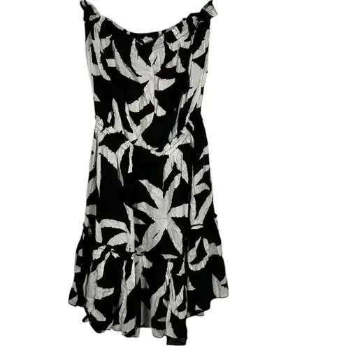Elan Black With White Palm Leaf Design Lightweight Dress Small