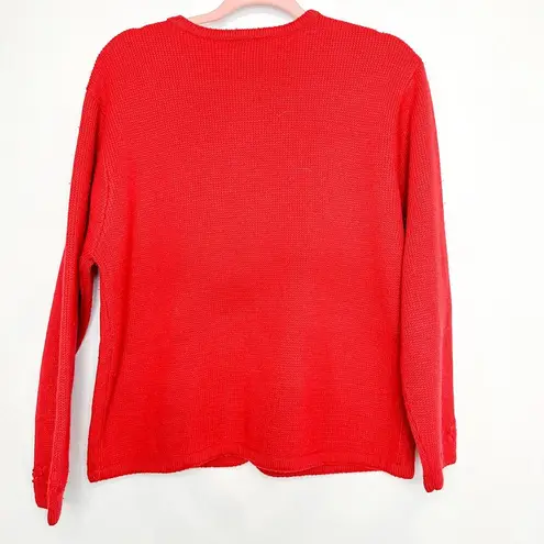 Vintage Crystal Kobe Christmas Sweater Cardigan Embroidered Floral Gold Buttons Red Size M