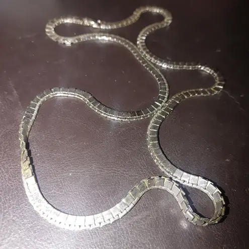 Monet Necklace Vintage Silver Tone Box Presidential Link Chain Fold Over Clasp