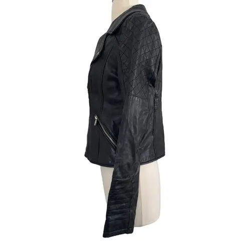 River Island Vintage Quilted Leather Moto Biker Black Jacket Size UK 12 US 8