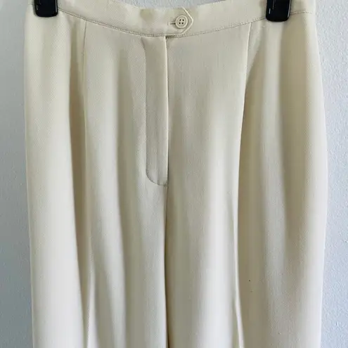 Ralph Lauren Lauren  Cream Ivory High Waisted Wool Pleated Cuffed Pants Trousers