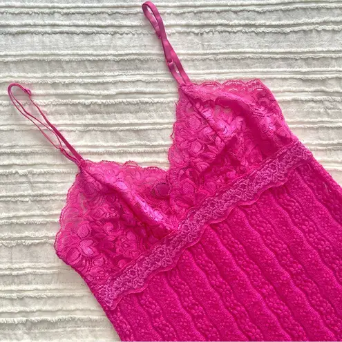 Forever 21 Vtg Y2K XXI Hot Pink Lace Babydoll Sheer Cami S Small Vintage