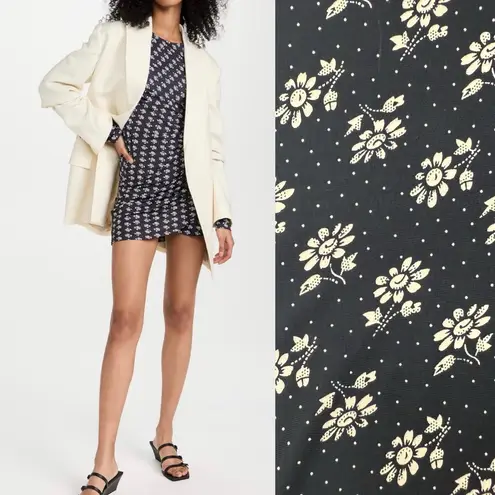 Sea New York Ada Asymmetric Dress Floral Ruched Mini Black White Size M