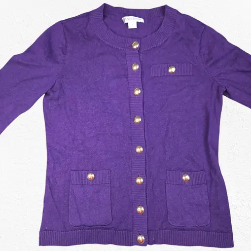 Pendleton Y2K Vintage Purple Gold Button Front Merino Wool Cardigan Size Medium