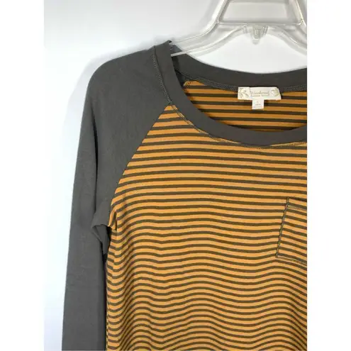 Suzanne Betro Weekend Women's Striped Raglan Top Mustard Yellow Size Large