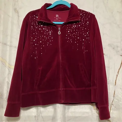 Activology  Burgundy Red Velour Full Zipper Track Jacket with rhinestones size PL