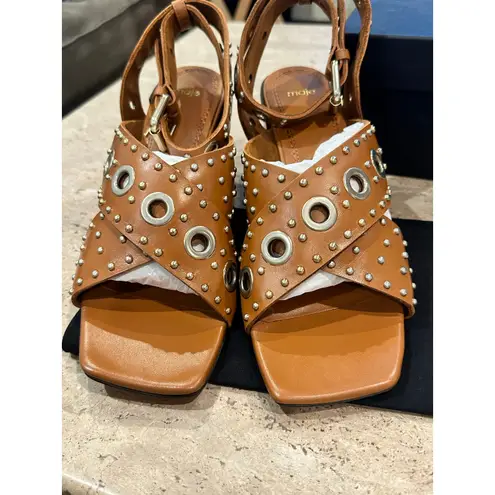 Maje NEW In Box Ferma Eyelet-embellished Leather Sandals In Camel sz 41 / 10.5