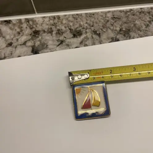 Hand Made Hand Crafted Ceramic Brooch Pin Sailboat Boat Hand Painted