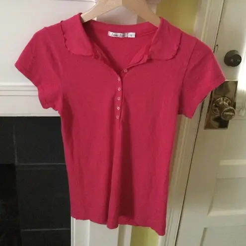 Sucre Soir Lettuce Edge Polo Shirt Stretch Top Pink