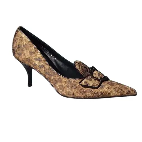 Donald Pliner Couture Leather Pump Shoe New 8 French Leopard Tapestry $345 NIB Brown Size 6
