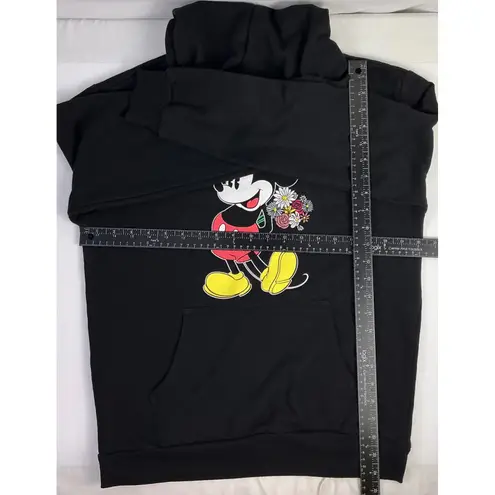 Disney Mickey Mouse Black Hoodie Sweatshirt with Floral Graphic Women's Large