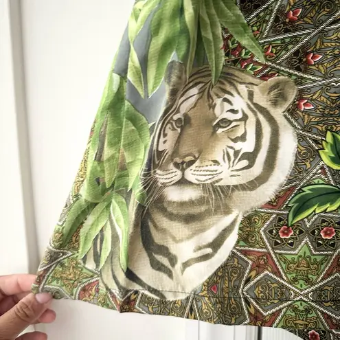 Wayne Rogers Vintage Silk Green Graphic Leopard Floral True Wrap Short Skirt 10