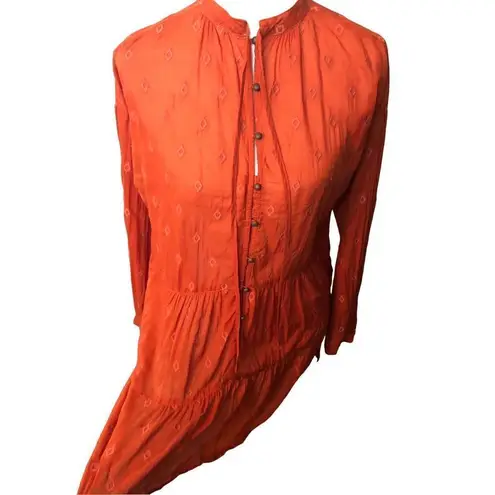 Pilcro Anthropologie harvest orange tiered tunic with metal button accents down