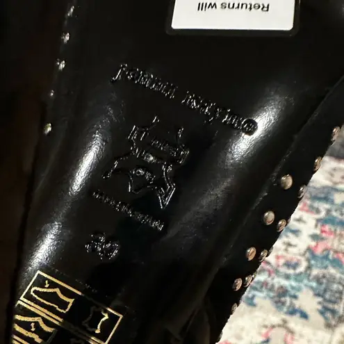 Jenni Kayne BLACK stiletto open toe sling back bikercore studded sexy shoes 8.5